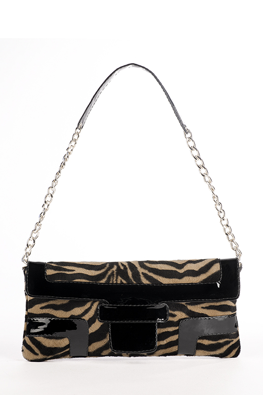 Women's animal print and jet black small baguette bag - Worn view